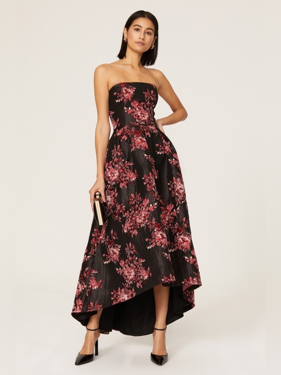 Hutch Dresses & Skirts - HUTCH Strapless Black Red Floral Jaquard Hi Low Dress Sz: 12